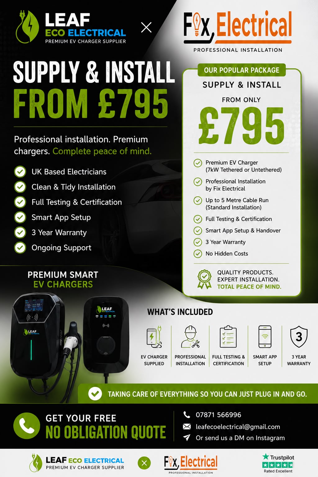 Fix Electrical £795 EV charger supply and install special offer flyer